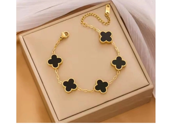 Clover Charm Bracelet - Black , Lucky Symbol