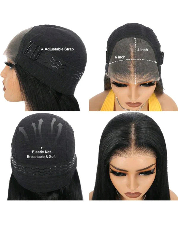Elegant Black Straight Lace Front Wig (Human Blend)