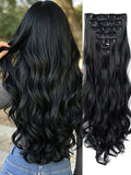 Black Wavy Long Full Head Clip-on Hair Extensions